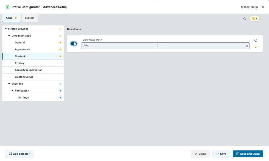 Content settings for Firefox in IGEL OS