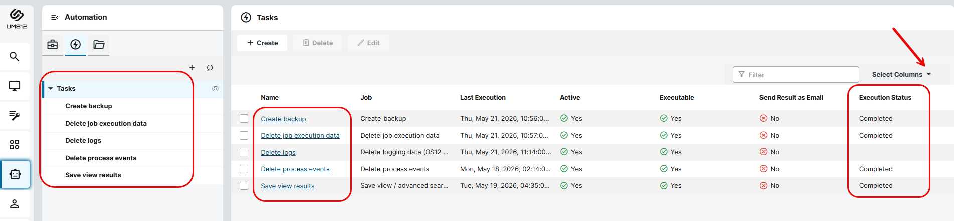 List of administrative tasks in the IGEL UMS Web App