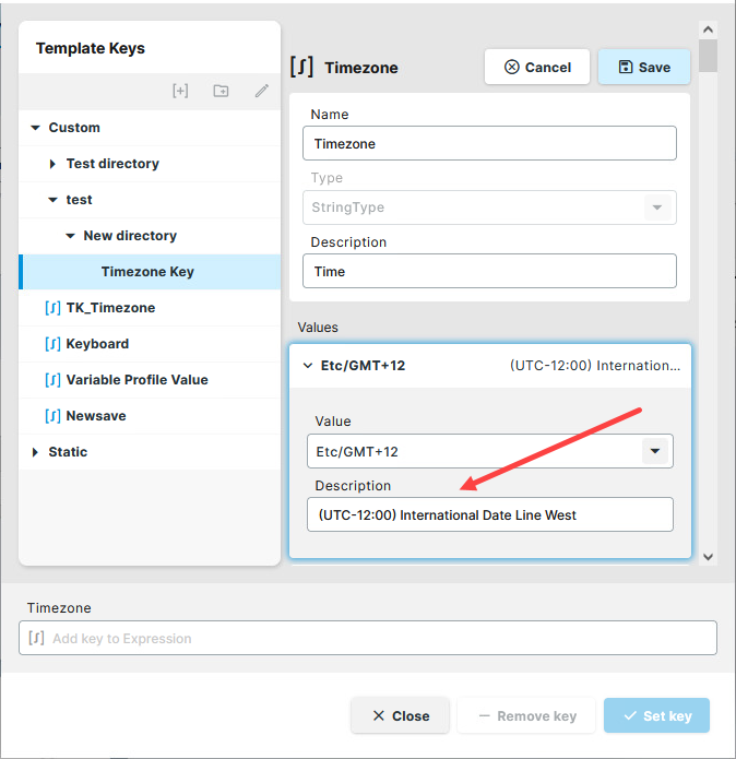 Template Keys Timezone