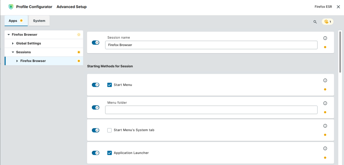 Starting Methods for Sessions in Firefox ESR Browser