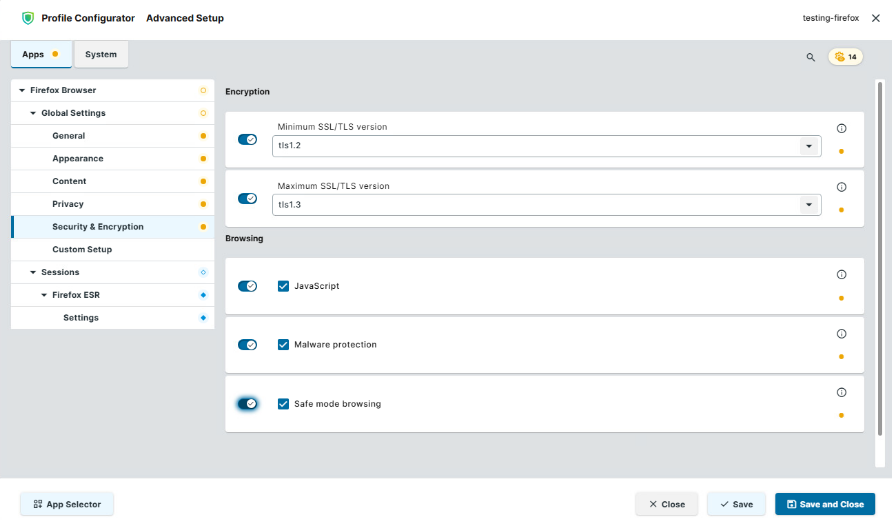Security and Encryption settings for Firefox in IGEL OS