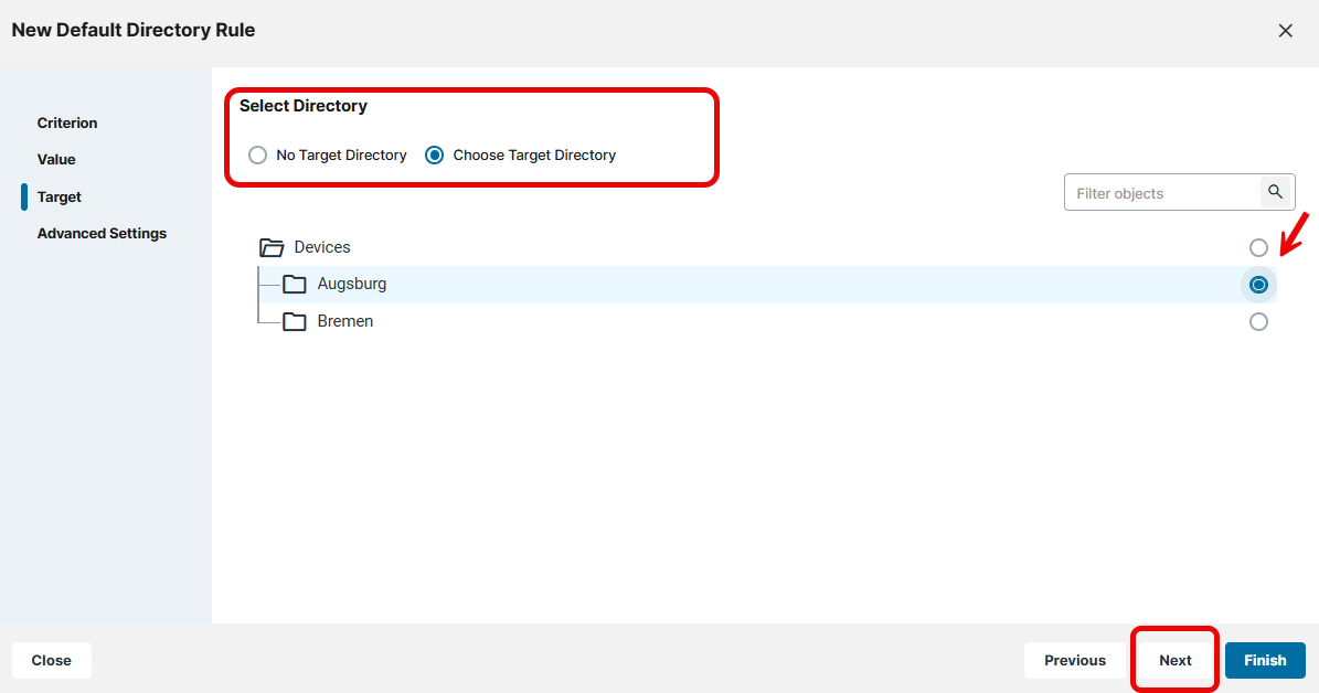 Default Directory Rules in the IGEL UMS Web App - Choosing a Folder