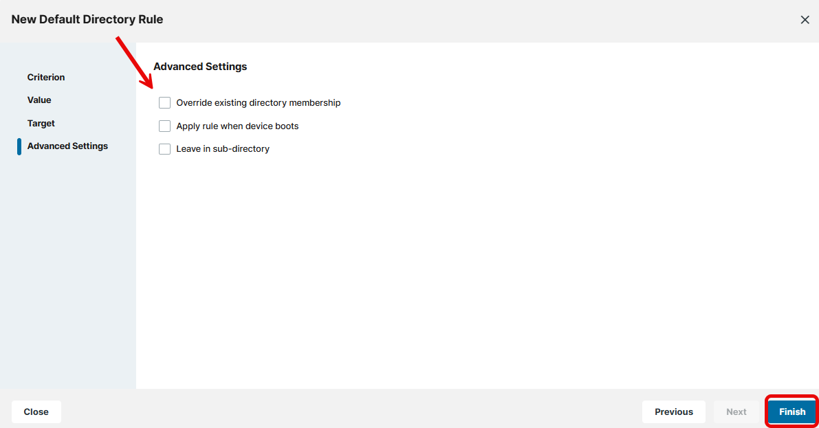 Default Directory Rules in the IGEL UMS Web App - Choosing Advanced Settings