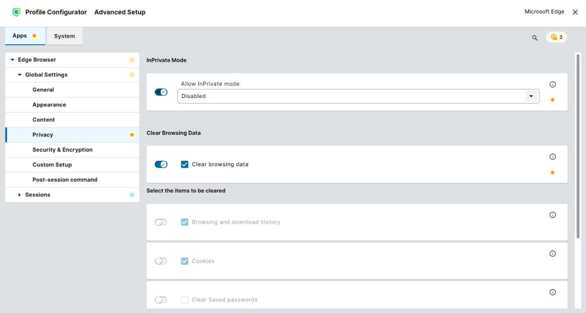Privacy Settings for Microsoft Edge Browser on IGEL OS