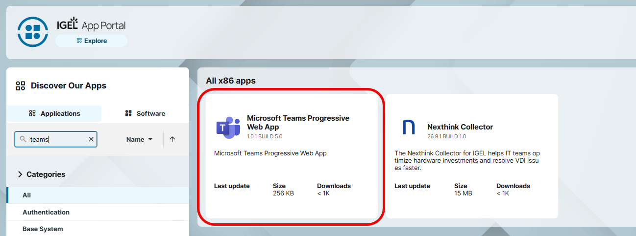 Import of MS Teams PWA from the IGEL App Portal