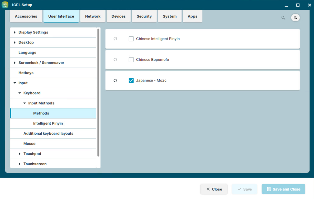 Selecting Input Methods in IGEL OS