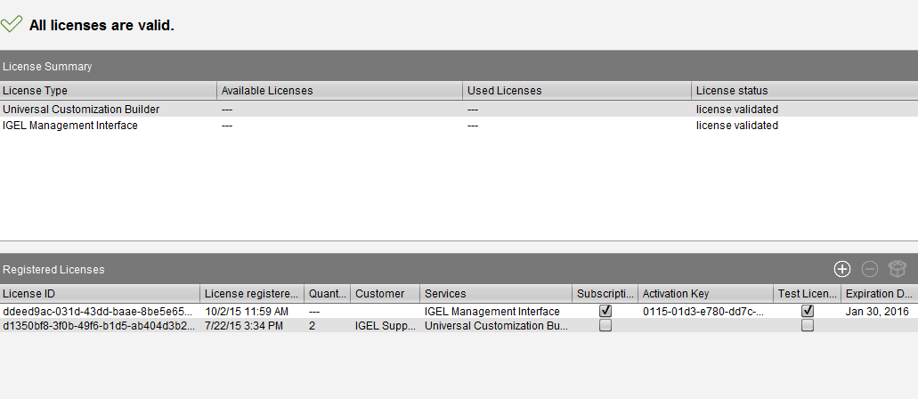 Licenses in UMS Console
