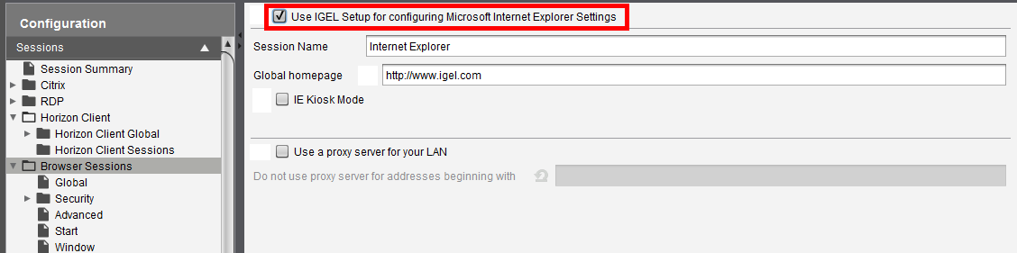  Use IGEL Setup for configuring Microsoft Internet Explorer Settings